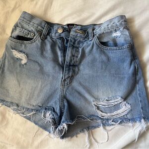 BDG Blue Distressed Jean Shorts with Frayed Hem